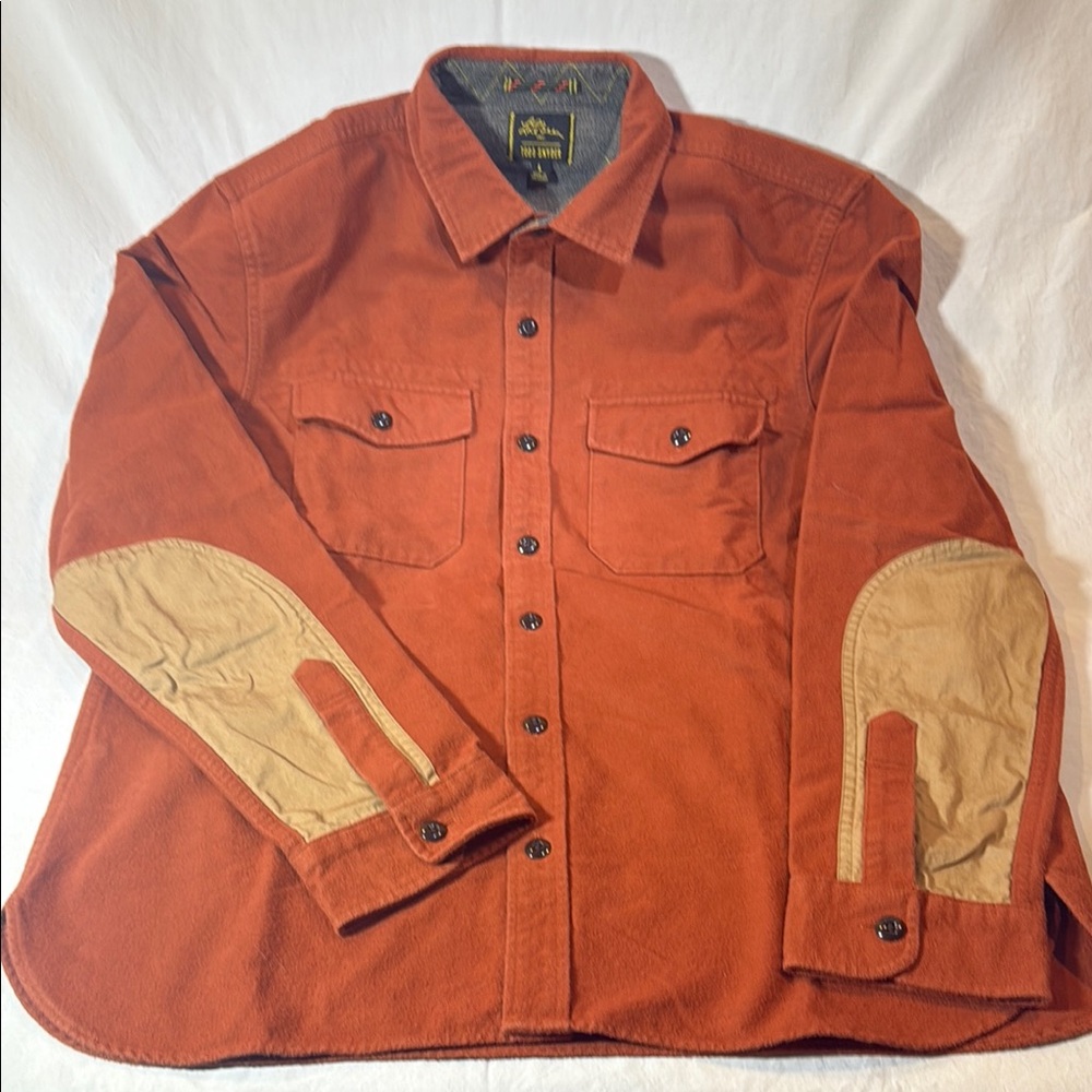 Todd Snyder X L.L. Bean Rust Flannel Button-Up Shirt with Tan Elbow Patches